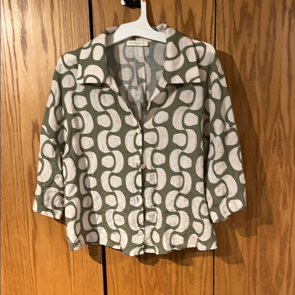 Illa Illa Olive and White Button Down Shirt